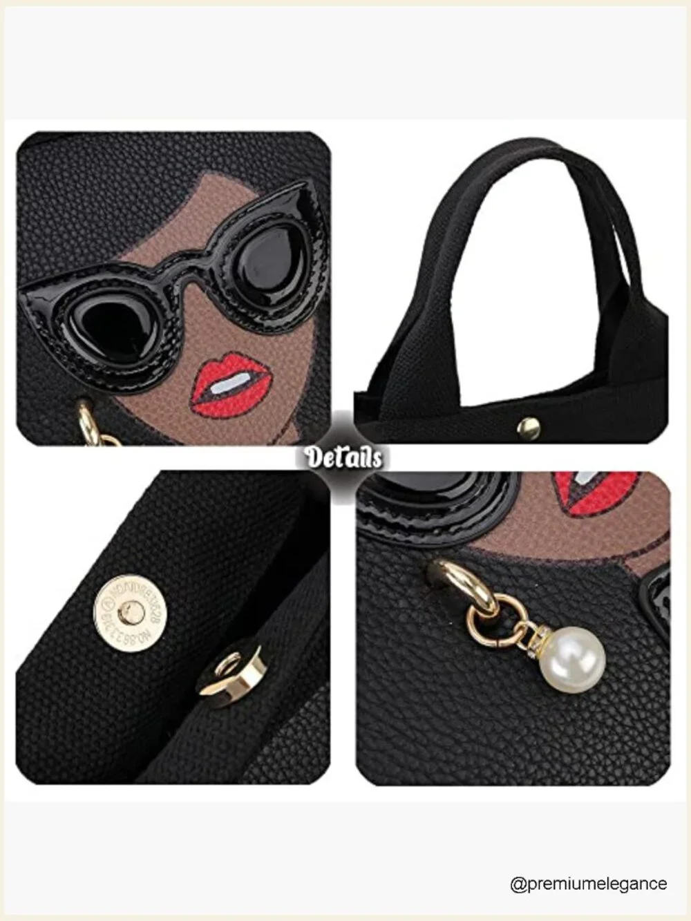 Funky 3D Lady Face PU Leather Satchel Handbag Tote Shoulder Bag